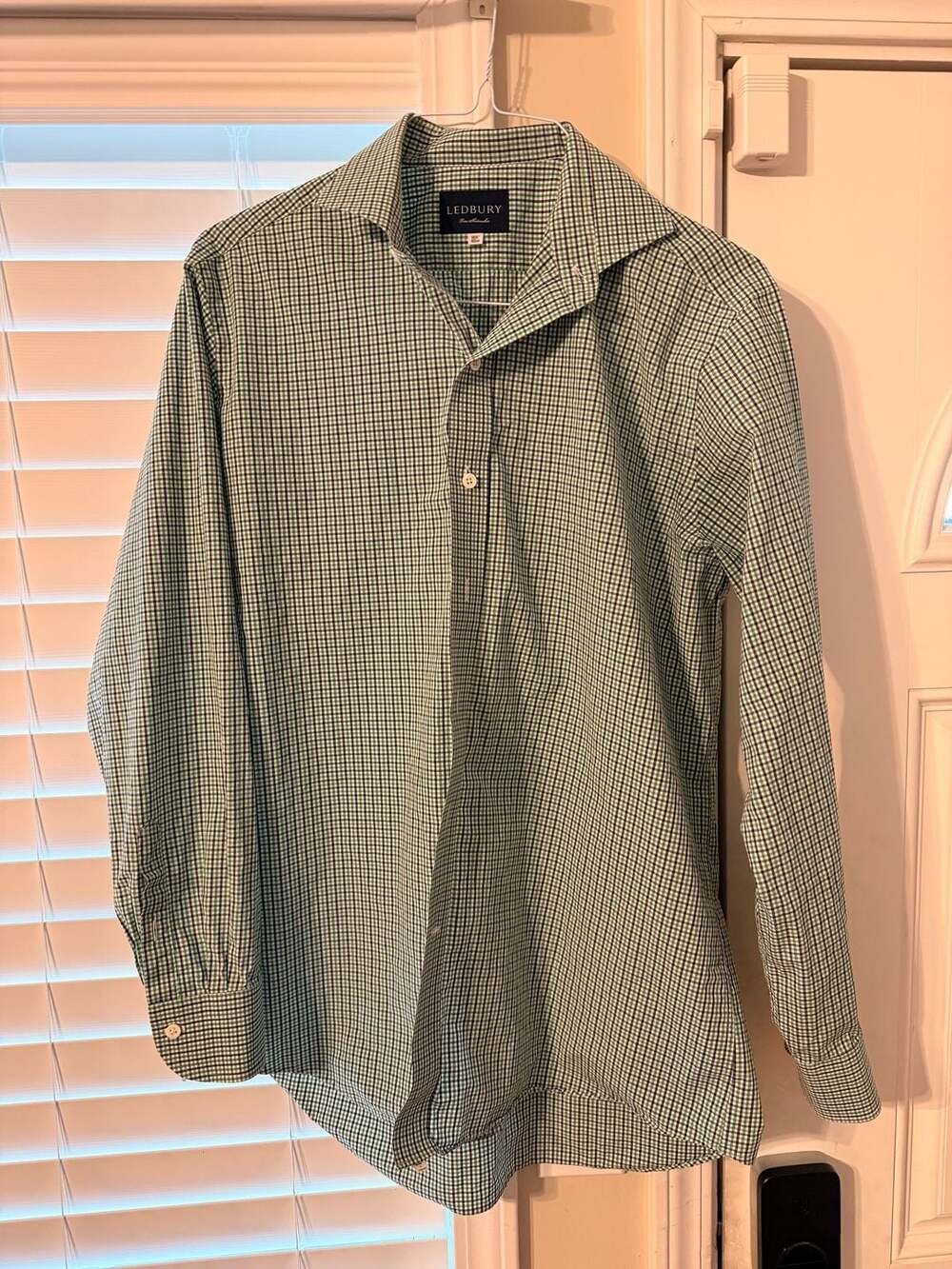 Ledbury Fine Shirtmaker Green Gingham Long Sleeve Button Down Shirt 16.5 42
